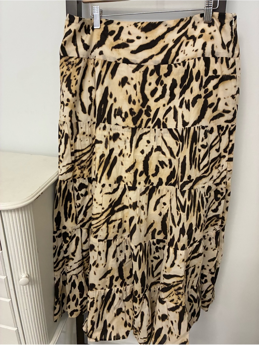Honestly New York Animal Print Tiered Maxi Skirt - Beige & Black cotton Size 10